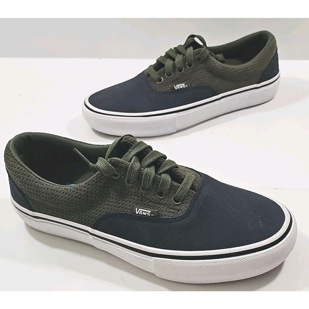 Vans~Mens 7; Woman 8.5~Olive Green/Black Era Pro Perforated Suede Sneakers Shoes